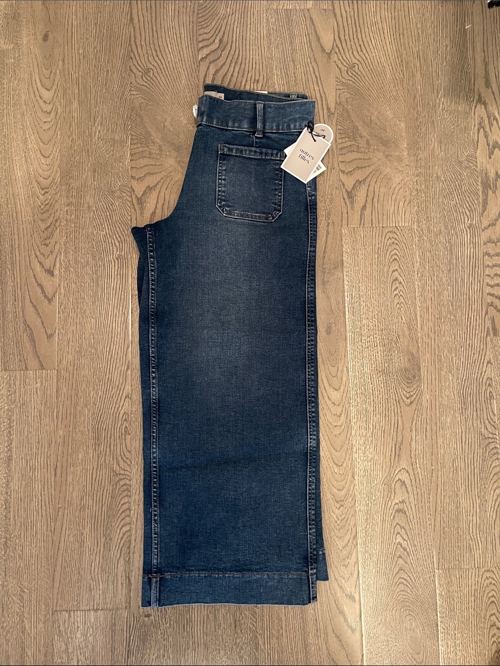 autres filles wide leg 26" cropped Jeans - Dark Blue patch pocket sz S NWT